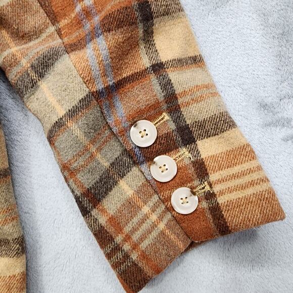 Free People Blazer Womens L Neutral Brown Mari Heavyweight Wool Blend Plaid - Picture 3 of 11